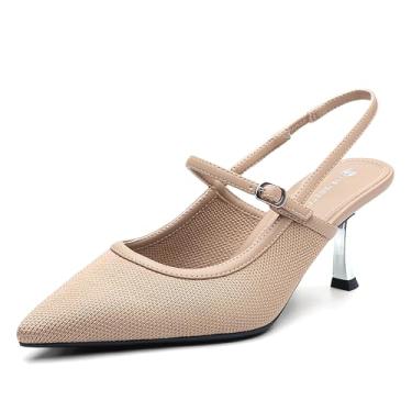 Imagem de NEWBELLA Mousse FIT Sandália feminina de salto fino com salto fino, Tira traseira de damasco, 6.5