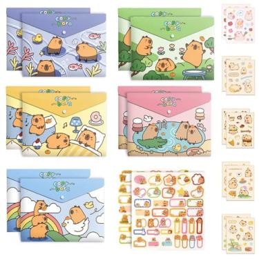 Imagem de Material escolar fofo capivara, envelopes de plástico de desenho animado, 10 peças de pastas de plástico transparente para documentos, A4, envelopes de arquivo tamanho carta com fecho de pressão