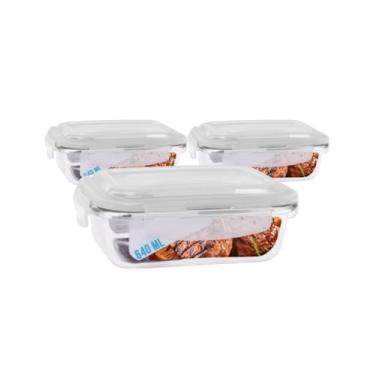 Imagem de Conjunto de Potes de Vidro Herméticos com Tampa, 640ml, 5 Peças, 4 Travas de Segurança