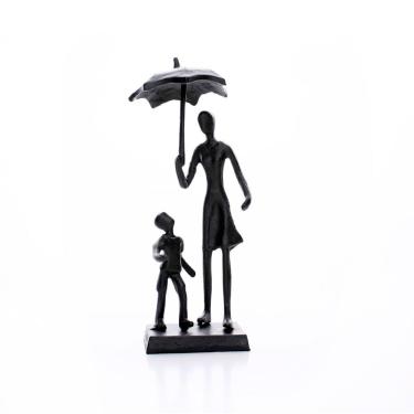 Imagem de Escultura Em Metal Preto Mãe e Filho 22x7,8cm