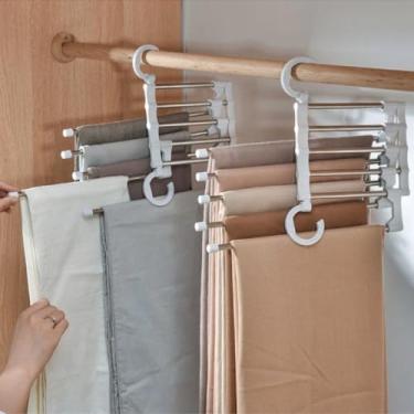 Imagem de Kit 5 Cabide para Calças Múltiplo Aço Inox 5 espaços