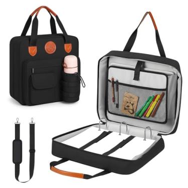 Imagem de Fichário com zíper de 3 anéis, fichário de 7 cm com alça de ombro, capacidade de 700 folhas e vários bolsos escolares para laptop de 13 polegadas, ombro 3 em 1/mochila/alça