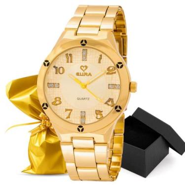 Imagem de Relógio Eura Metal Dourado Feminino Detalhe Na Caixa + Embalagem Prese