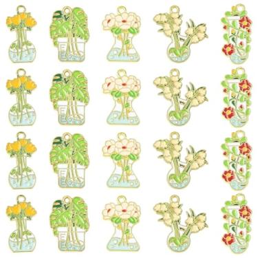 Imagem de UR URLIFEHALL 30 peças, 5 estilos, pingentes de esmalte de liga de flor, tubo de ensaio colorido, pingentes florais para pulseira faça você mesmo, colar, brincos, chaveiro, bijuteria