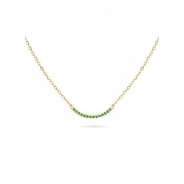 Imagem de PENLYU Colar feminino com pedra do mês de nascimento em ouro 14K, pingente de barra curvada, colar de irmãs, presentes para mãe e família, design de um terço de círculo, joia de presente de