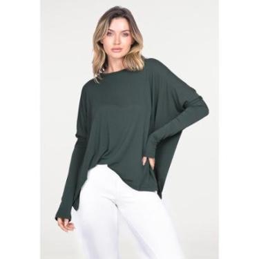 Imagem de Blusa Ampla Malha Morcego Manga Longa Verde Musgo - Único-Feminino