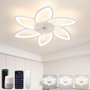 Imagem de Ventiladores de teto com lâmpadas modernas, compatíveis com Alexa, Google Assistant, DC reversível 6 velocidades com temporizador, ventilador de teto inteligente com controle remoto reguláve