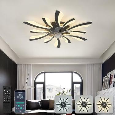 Imagem de Ventiladores de teto de 30,7" com luzes e luz de teto grande remota Lustre regulável de 6 velocidades DC Ventiladores de teto verão/inverno com lâmpadas Iluminação de teto moderna para quart