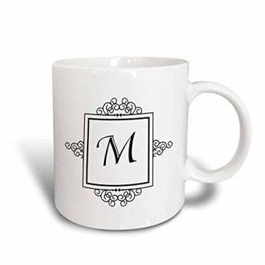 Imagem de 3dRose mug_154336_6 "Letra inicial M pessoal monograma chique preto branco tipografia elegante elegante" caneca azul dois tons, 325 ml, azul/branco