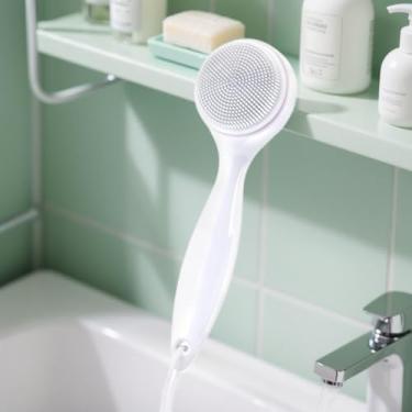 Imagem de Escova de limpeza facial manual de silicone, adequada para a pele, à prova d'água, com alça longa, esfoliante para remoção de cravos e resíduos de maquiagem (branco)