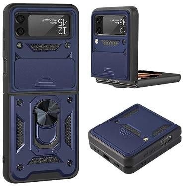 Imagem de Capa de telefone com suporte de armadura de anel de carro para Galaxy ZFLIP3 ZFLIP4 Capa, Marinha, para Galaxy Z Flip 4