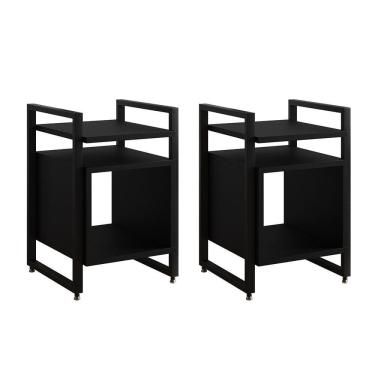 Imagem de Kit 2 Mesas De Cabeceira Industrial Marrocos Ferro Preto E Tampo Preto