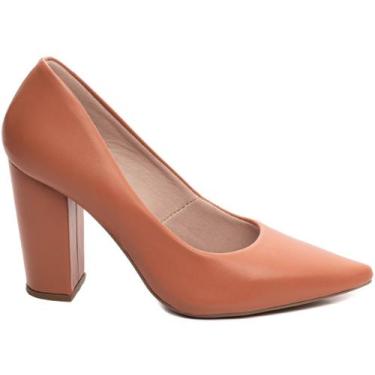Imagem de Sapato Scarpin Salto Alto Grosso Bico Fino 9cm Caramelo Torricella, Ma