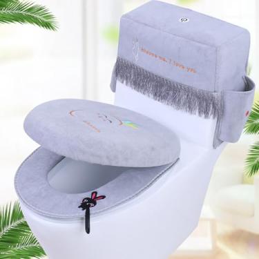 Imagem de Conjunto de 3 peças de capa de assento de vaso sanitário - capa de tampa de vaso sanitário e almofada de assento de vaso sanitário para aquecedor de banheiro, almofada de assento de vaso sanitário