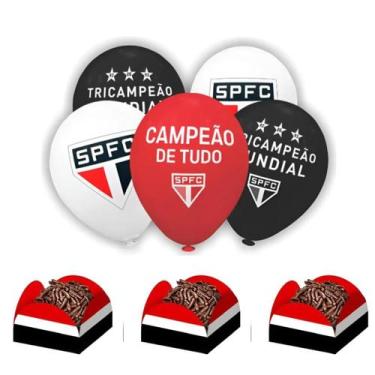Imagem de Kit Festa São Paulo Futebol 20 Balões 50 Forminhas Para Doces Inspire 