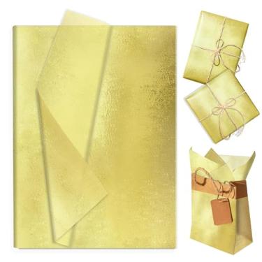 Imagem de 100 folhas de papel de seda dourado, papel de embrulho de presente dourado para casamento, aniversário, chá de bebê, decoração de festa, artesanato, Natal, Ano Novo, 35 x 50 cm