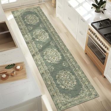 Imagem de jinchan Tapete de corredor 5 x 25 cm design envelhecido floral vintage - lavável na máquina, antiderrapante, macio, fino, lã sintética, tapete de cozinha para casa de fazenda, quarto, lavanderia (6 x