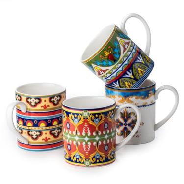 Imagem de UNICASA Canecas de café de cerâmica, copos de porcelana colorida de 293 ml com alça, seguro para micro-ondas e lava-louças, perfeito para latte, cappuccino, cacau, conjunto de 4