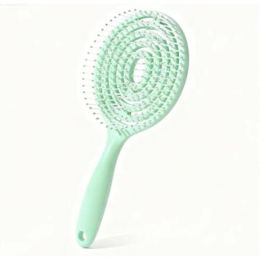 Imagem de Candy Color Pente de cabelo oco feminino em forma de pirulito, pente de volume fofo, design macaron (verde)