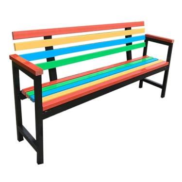 Imagem de Banco de madeira para pátio, sofá de madeira com encosto ergonômico, apoios de braço curvos, assento inclinado, banco de ripas de jardim, ideal para pátio, parque, varanda, quintal, gramado (tamanho