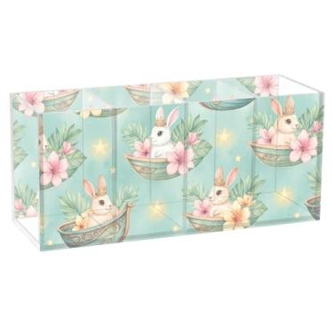 Imagem de Burbuja Porta-canetas de acrílico Bunny com 4 compartimentos, suporte de lápis transparente para pincéis de maquiagem, acessórios de mesa de escritório em casa