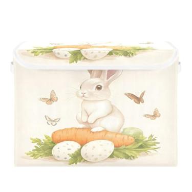 Imagem de SEHANY Cestas de armazenamento fofas de coelho de desenho animado com tampas, organizador de caixas de armazenamento de tecido para armário de roupas, cobertor de escritório, berçário, 42 x 32 x 30 cm