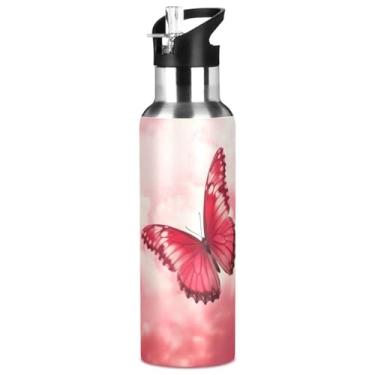 Imagem de Burbuja Garrafa de água de aço inoxidável Pink Butterfly, garrafas de água isoladas a vácuo com tampa de canudo para esportes, academia, escola - à prova de vazamento e suor, sem BPA, 946 ml