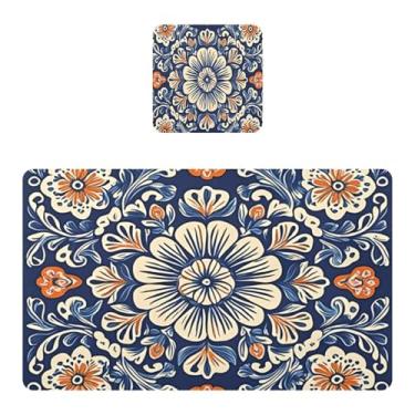 Imagem de Burbuja Jogo americano com estampa étnica de flores, conjunto de 4 para mesa de jantar, tapetes de mesa de PVC impermeáveis antiderrapantes resistentes ao calor, fáceis de limpar, 30 x 45 cm