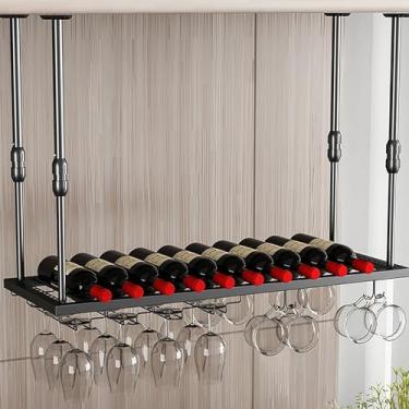 Imagem de Rack de vidro de vinho para pendurar em pé, rack de vinho industrial montado na parede com suporte de vidro a vapor, suporte de garrafa de metal, prateleira de barra de uva arte em ferro de vinho