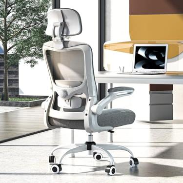 Imagem de Zeonsit Cadeira de escritório ergonômica, cadeira de mesa de malha com encosto alto com suporte lombar ajustável e encosto de cabeça, apoio de braço flip-up, cadeiras de tarefas de computador para