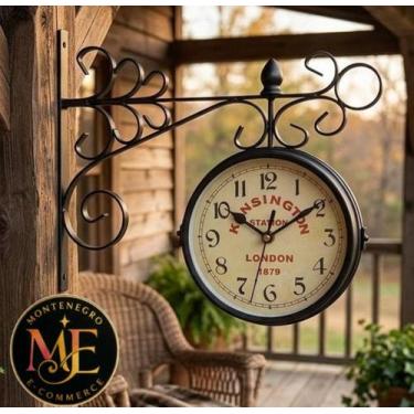 Imagem de Relógio de Parede Dupla Face Estilo Estação Ferroviária Vintage com Ar