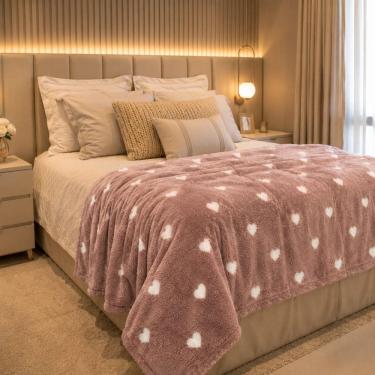 Imagem de Manta Queen Estampa Coração 200x220cm Mafratex Home Macia Decorativa