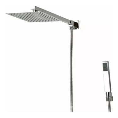 Imagem de Ducha Chuveiro Slim Prizi Quadrado 20x20cm Inox 304 Cromada com Braço e Desviador