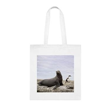 Imagem de Sacola de leão marinho sul-americano, presente divertido, bolsa de ombro, bolsas reutilizáveis, cesta de Natal de aniversário, ideia de presente, Branco