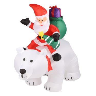 Imagem de Decoração de Urso Polar do Papai Noel, Poliéster Led Luminoso de Natal Inflável Papai Noel Montando o Urso Polar Decoração Ao Ar Livre para Festa de Natal Natal Jardim Gramado (Plugue dos EUA)