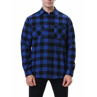 Imagem de Zontroldy Camisa de flanela masculina casual abotoada manga longa flanela xadrez jaquetas com bolsos, Azul, GG