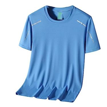 Imagem de Camiseta masculina atlética manga curta secagem rápida leve fina lisa elástica suave treino, Azul, 4G