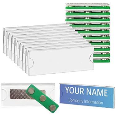 Imagem de Kit de suporte magnético para crachá, pacote com 15 suportes magnéticos reutilizáveis com 3 ímãs de neodímio fortes, fita adesiva 3M, suporte de placa de acrílico transparente para guardar crachá de