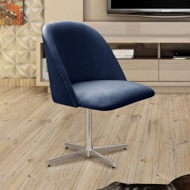 Imagem de Poltrona Decorativa Gaia Giratória Metal para Sala, Quarto, Recepção Azul Marinho