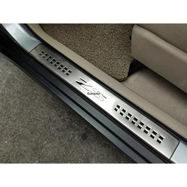 Imagem de GZBFTDH Protetor contra rasgos para porta de carro, para acessórios MG ZS 2017 2022, aço inoxidável com plástico ABS para entrada de porta e placa de proteção de porta de plástico, peças interiores de automóveis, painéis de chute 4 peças (prata)