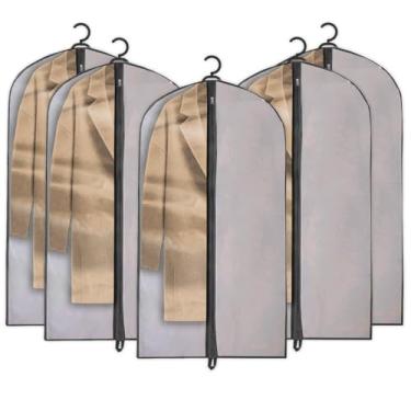 Imagem de Kit 5 Capa Protetora TNT Para Roupas Organizador Vestidos Ternos Saco Com Zíper Palitó Organizador De Guarda RoupaImpermeável - Cinza