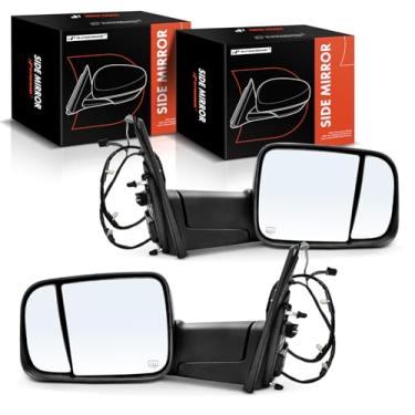 Imagem de A-Premium Par (2) espelhos retrovisores elétricos do lado do motorista e do passageiro - compatível com Ram 1500 2019-2024 - Retrovisor retrovisor externo preto dobrável manual aquecido com luz de