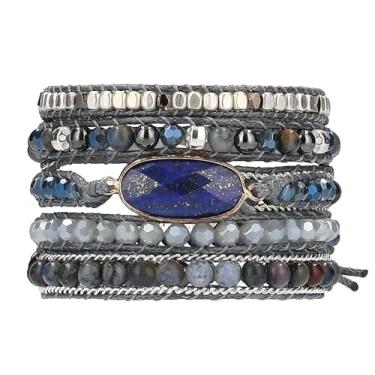 Imagem de G2F DESIGN Pulseira feminina – Pulseira vegana feita à mão em camadas de pedra natural, pulseiras empilháveis com contas tailandesas, pulseiras hippie de verão, joias modernas para meninas