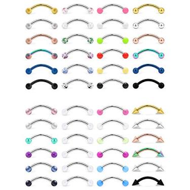 Imagem de Oufksiyy 48 peças 14G que brilham no escuro olhos de cobra anéis de língua de aço cirúrgico curvos para mamilos piercing de mamilo, joias para mulheres e homens, anéis de língua de ponte de barra