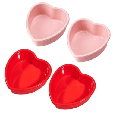 Imagem de Mini moldes de coração, pacote com 4 formas de bolo de silicone em forma de coração, forma antiaderente de 10 cm para o dia dos namorados - vermelho e rosa