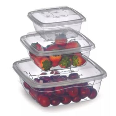 Imagem de Kit 3 Potes Retangular Quadrados transparente coloridos - 350ml / 700ml / 1,5 Litros - Rainha - Pote Tupperware - PANAMI