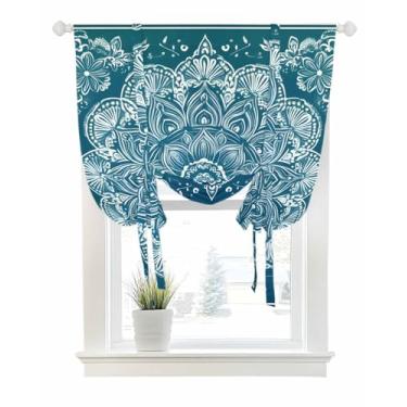 Imagem de Cortinas de amarrar para janelas, retrô, étnica, floral, bolso para varão, amarrar, persiana, balão, ajustável, saia tribal boêmia, flor para quarto, cozinha, banheiro, persianas, 86 x 114 cm