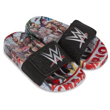Imagem de WWE Sandálias de cinto para meninos Championship - John Cena, Roman Reigns, Seth Rollins World Wrestling Champion Belt Slip On, Preto, 17
