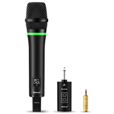 Imagem de Bietrun Microfone sem fio recarregável com Bluetooth, alcance de 51 m, saída de 1/4 polegadas, microfone dinâmico portátil de metal UHF para mixer/alto-falante de karaokê/sistema PA/JBL Partybox/Sony Party Speaker
