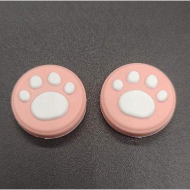 Imagem de 2 x controles analógicos de silicone para polegar e joystick para Nintendo Switch NS e Switch Lite Controller Joy-Con ThumbStick Cute Cat Paw Claw (Rosa-Branco)